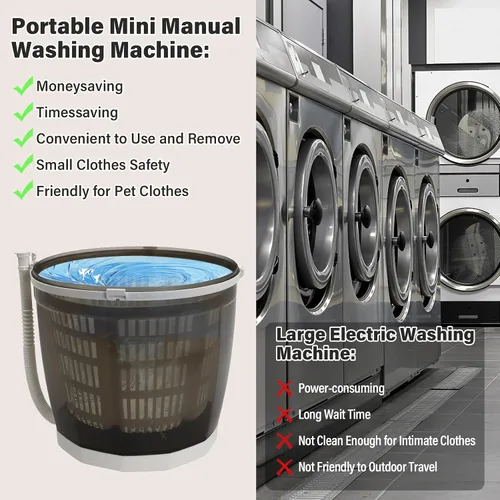 Vista 3 de Mini Lavadora y Secadora Portátil, Lavadora Manual 2 en 1 para Ropa, Mini Lavadora de Viaje al Aire Libre con Secadora de Centrifugado, Lavadora