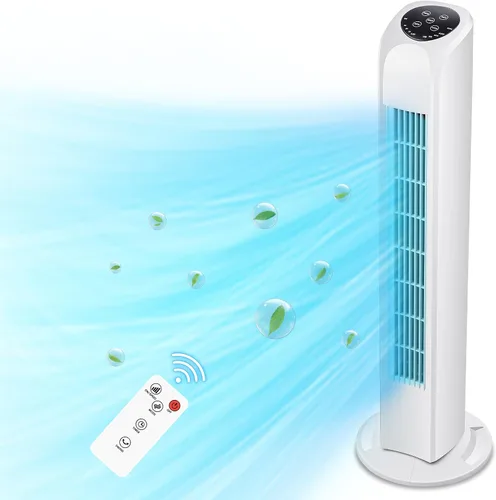 Vista 7 de Uthfy Ventilador de torre para dormitorio, ventiladores oscilantes de piso sin aspas de 120° que soplan aire frío con control remoto, 3 modos, 3