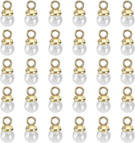 Vista 38 de PATIKIL Abalorio de perlas, 100 cuentas de perlas de imitación de perlas colgantes para bricolaje para hacer joyas, pulseras, aretes, collares Beige