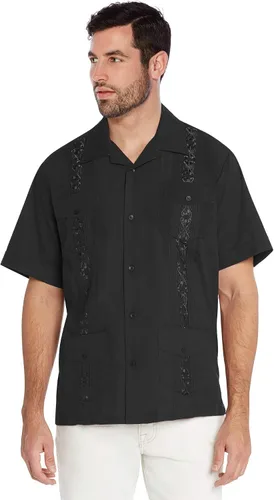 Vista 18 de vkwear Camisa de vestir de manga corta para hombre, estilo guayabera, cubana, playa, boda, informal, para hombre