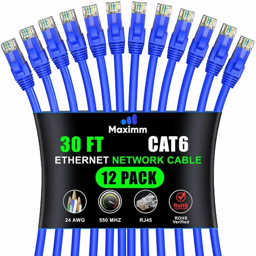 Vista 85 de Maximm Cable Ethernet Cat6 de 7 pies, 10 Gbps 550 MHz, negro, paquete de 12