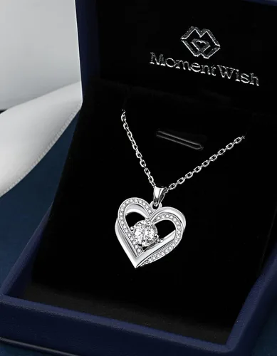 Vista 62 de MomentWish Collar de corazón para mujer, moissanita, diamante de imitación, plata de ley 925