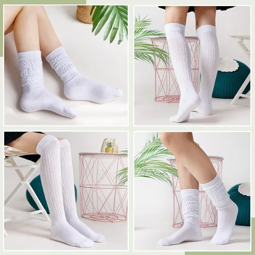 Vista 4 de Velice Calcetines holgados para mujer, suaves, extra largos, de punto de algodón, hasta la rodilla, 3 pares