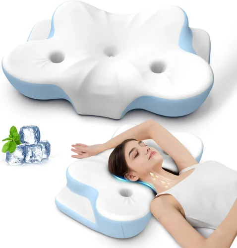 Vista 10 de Almohada cervical de espuma viscoelástica para aliviar el dolor de cuello, almohada ergonómica de contorno para dormir de lado, espalda y estómago