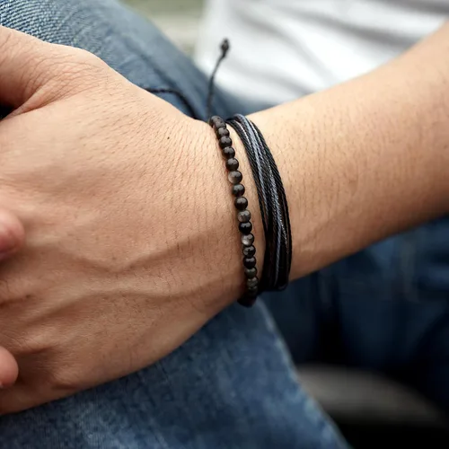 Vista 3 de Mezcla Vida Pulseras de cuentas de piedra natural para hombres y mujeres, unisex, ajustables, impermeables, juego de pulseras de cuerda para el día