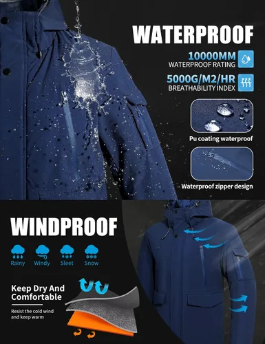 Vista 3 de Pioneer Camp Abrigo de invierno para hombre impermeable con forro polar cálido con 9 bolsillos aislante resistente al viento con capucha