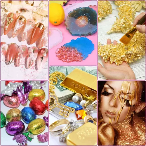 Vista 7 de PAXCOO Gold Flakes para resina, lámina dorada para uñas, copos de lámina dorada, hoja de oro de imitación para resina de joyería, uñas y fabricación