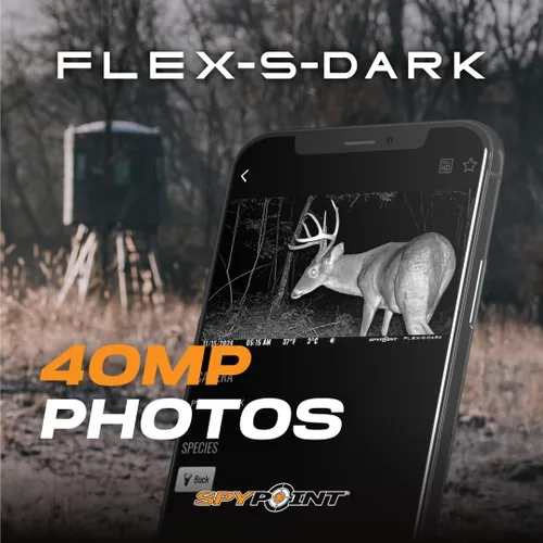 Vista 7 de SPYPOINT Flex-S-Dark Cámara de Sendero Celular Solar – Panel Solar Integrado, Fotos de 40MP, Videos de 1080p + Sonido, Cámara de Caza Sin Destello