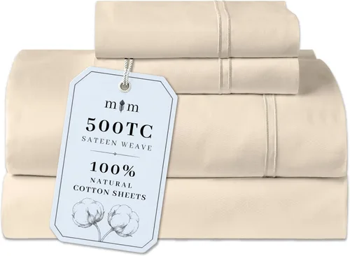 Vista 18 de Sábanas de Cama de Algodón 100% Natural Juego de Sábanas Twin de Tejido Satinado de Una Sola Capa de 500 TC Ropa de Cama Sólida Suave