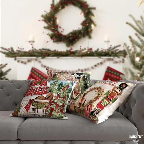 Vista 7 de KatchOn, Fundas de almohada navideñas de 18 x 18 pulgadas, paquete de 4 unidades, fundas de almohada de granja, fundas de almohada de vacaciones