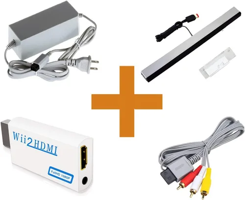 Vista 7 de SSIOIZZ Juego de cables de repuesto Wii 4 en 1, adaptador de corriente de CA Wii + convertidor Wii a HDMI + barra de sensor de movimiento con cable