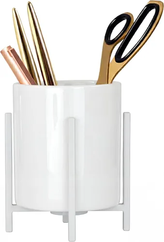 Vista 13 de Vaso de cerámica para escritorio, soporte de lápiz blanco y negro para escritorio, soporte para brochas de maquillaje de escritorio, soporte