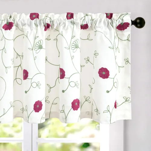 Vista 19 de VOGOL Cortinas de Nivel para Cocina para Ventana, Flores Azules y Enredaderas Bordadas Cortina de 24 Pulgadas de Largo, Cortinas Cortas Tratamiento