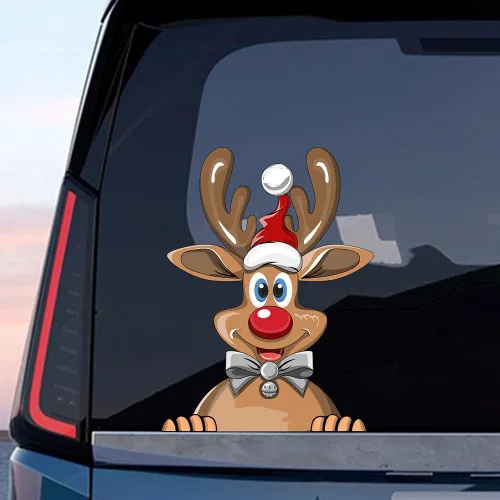 Vista 52 de Pegatina Navideña de Papá Noel Asomado, Lindas Pegatinas de Venado y Muñeco de Nieve para Ventana, Adhesivos para Parachoques de Coche, Adornos