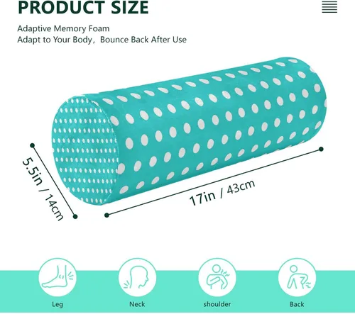 Vista 3 de Kigai Polka Dots White Blue Neck Roll Pillow, Memory Foam Neck Support Pillow, Cylinder Bolster Pillow for Neck Pain Relief, Round Neck Support for
