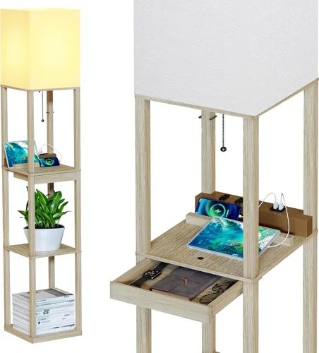 Vista 10 de SUNMORY - Lámpara de pie con estantes, lámpara de pie regulable con luz RGB y control por APP, lámpara de pie alta con estantes para sala de estar