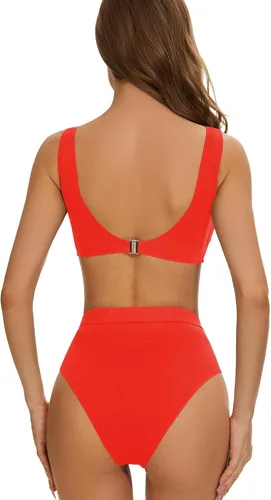 Vista 3 de Traje de baño deportivo de dos piezas con cuello en U para mujer