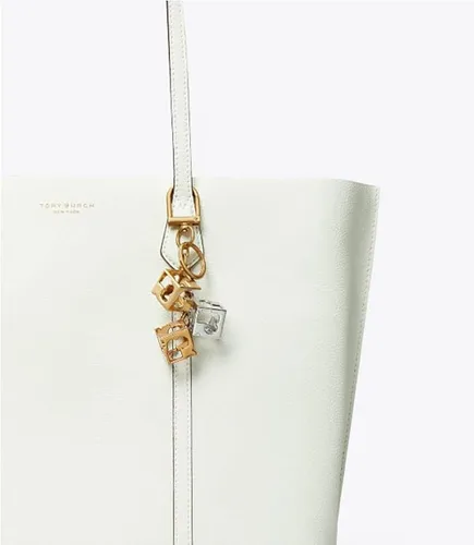 Vista 2 de Tory Burch Llavero con diseño de cubos con logotipo para mujer, Brass Gold Silver