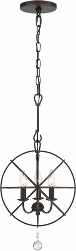 Vista 2 de Crystorama Solaris - Mini candelabro de bronce inglés de 3 luces, lámpara de techo - Candelabros para pasillo, sala de estar, vestíbulo, granja