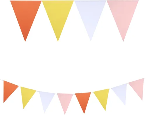 Vista 3 de Guzon Banderines de fiesta de 30 pies, color naranja, rosa y amarillo, banderines para colgar en triángulos para bodas, baby shower, decoración