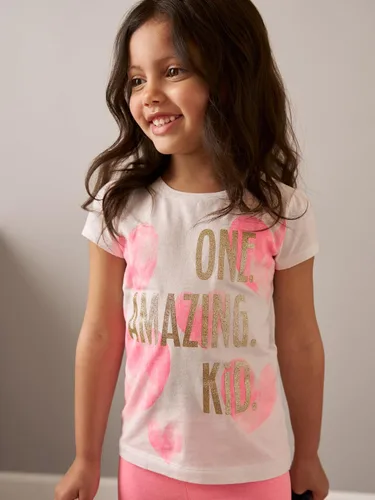 Vista 2 de Simple Joys by Carter's Camisas y tops de manga corta para niñas, paquete de 3 Corazones grises/dinosaurio rosa/impresión de texto blanco