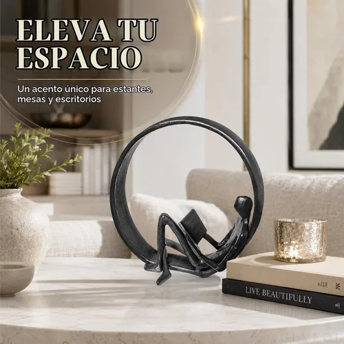 Vista 6 de Esculturas de hierro fundido para escritorio, decoración de oficina, decoración de mesa para sala o dormitorio, objetos decorativos pequeños de Negro