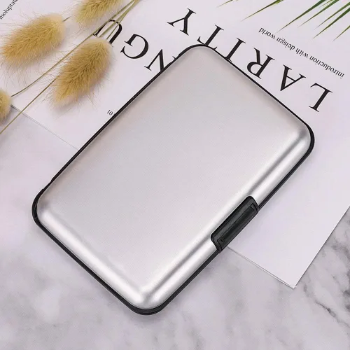 Vista 7 de Elfish.- Funda protectora de aluminio contra RFID, para tarjetas de crédito, carcasa rígida para tarjetas de presentación, cartera de metal