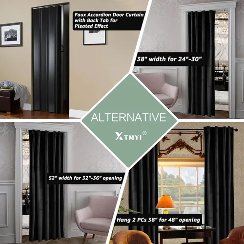 Vista 2 de XTMYI Paneles de Cortinas de Puerta Opacas de Terciopelo para Dormitorio, Aislamiento Térmico de Invierno Cálido con Pestaña Trasera y Bolsillo