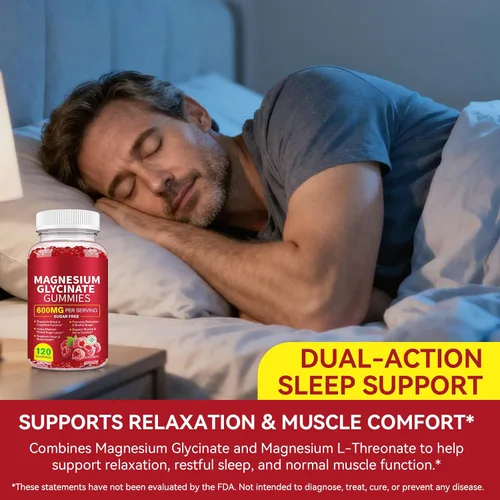 Vista 9 de Gomitas de glicinato de magnesio de 600 mg, suplemento de magnesio de alta absorción para mujeres, hombres y niños, apoyo muscular, sueño