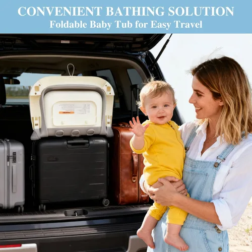 Vista 4 de Bañera plegable para bebé con eslinga para recién nacido, bañera para bebé con diseño de drenaje rápido, bañera infantil para recién nacidos a niños