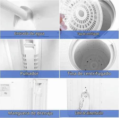 Vista 6 de Lavadora portátil compacta de doble tina, azul+blanco