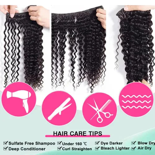 Vista 4 de Paquetes de Cabello Humano de Ondas Profundas （12 14 16 ）12A 100% Sin Procesar Cabello Humano Virgen Brasileño Profundo Rizado Tejido de Cabello