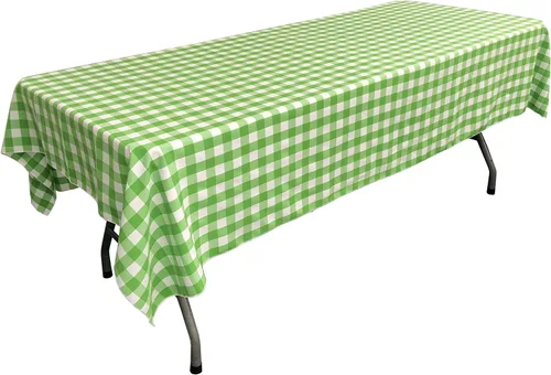 Vista 13 de LA Linen Mantel rectangular de poliéster Gingham a cuadros 60 por 84 pulgadas, blanco y verde oscuro