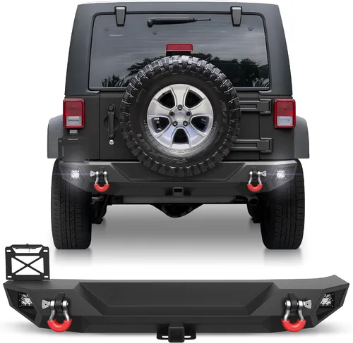 Vista 14 de Parachoques delantero compatible con Jeep Wrangler JK JL y Gladiator JT 2007-2025, parachoques de ancho completo todoterreno con placa