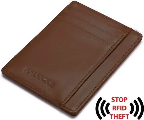 Vista 3 de KALMORE Cartera delgada de cuero genuino con bolsillo frontal y ventana de identificación