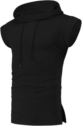 Vista 5 de Camiseta sin mangas con capucha para hombre, camiseta sin mangas con capucha para culturismo y corte muscular, camiseta sin mangas