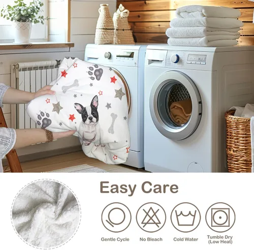 Vista 8 de Sleepwish Manta de forro polar sherpa de Bulldog francés para el sofá, súper suave y linda, manta de felpa para niños amantes de los perros, bebé