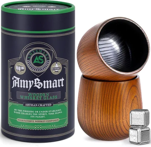 Vista 10 de Vaso de whisky de madera hecho a mano con tubo de regalo, vidrio carbonizado a la antigua, taza de bourbon carbonizado, regalo único de whisky