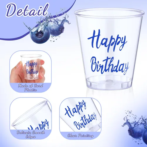 Vista 3 de Lallisa 100 vasos de chupito desechables de plástico de feliz cumpleaños, 2 onzas, vaso de chupito de cumpleaños, degustación de bebidas