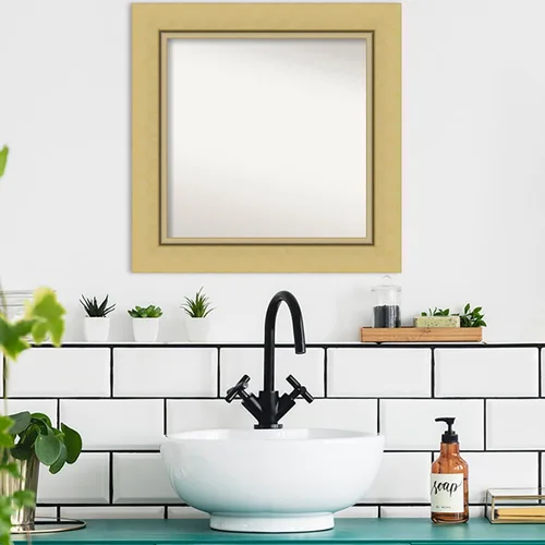 Vista 4 de Amanti Art Landon Gold Espejo de baño, espejo de pared o espejo de tocador de baño sobre el fregadero (26.25 x 26.25 pulgadas) Espejo no biselado