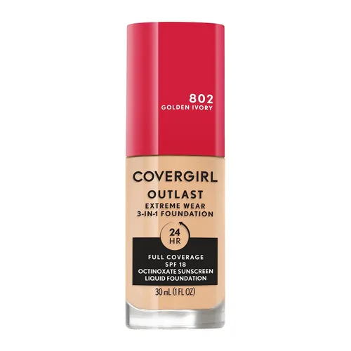 Vista 13 de Covergirl Outlast Extreme Wear Base líquida 3 en 1 de cobertura completa, protector solar SPF 18, beige pulido, 1 onza líquida