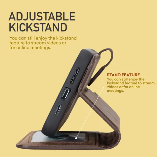 Vista 3 de Bayelon Funda para iPhone 14 Pro Max, funda de cuero de grano completo, 2 en 1, funda magnética desmontable con ranuras para tarjetas, función