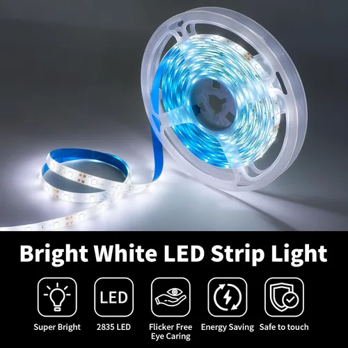Vista 2 de Resistente al agua IP65, tira de luz LED flexible impermeable de 12 V, tiras de luz LED cortables de 16.4 pies, 300 unidades de cadena de Blanco