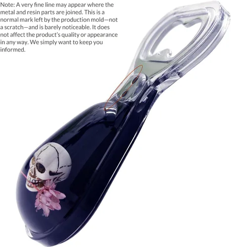Vista 7 de Abrebotellas Magnético – Diseño Original Calavera Mordiendo Flor en Resina Negra – Imán Fuerte para Nevera – Regalo Ligero para Decoración Gótica