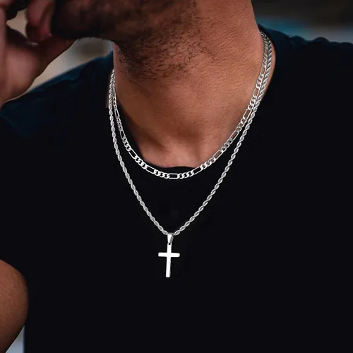 Vista 2 de Cross Chain Necklace for Men Women, Layered Rope Figaro Chain Mens Cross Pendant Necklace Simple Jewelry Gifts for Men Teenage Boys
