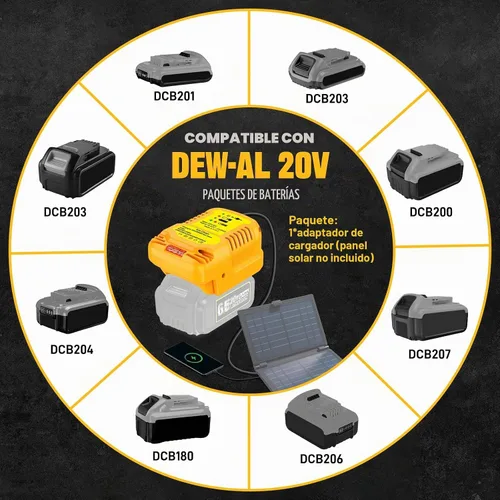 Vista 2 de Adaptador de cargador solar para batería Dewalt 20V/60V, portátil, trabajo al aire libre, camping