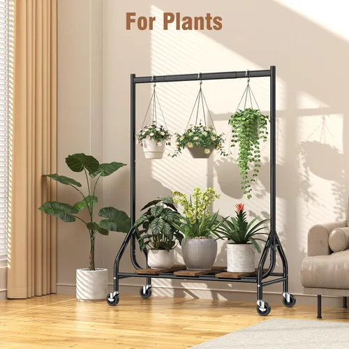 Vista 8 de EAGMAK - Perchero resistente para ropa con capacidad de carga de 420 LBS, perchero enrollable para ropa con ruedas bloqueables, perchero de metal