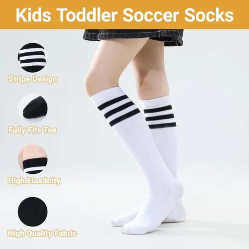 Vista 30 de TOCONFFON Calcetines de tubo hasta la rodilla para niños, niñas y adolescentes, calcetines deportivos de algodón para la escuela de fútbol, uniforme