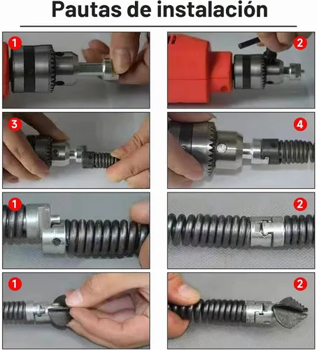 Vista 6 de Set de 7 piezas de cabezales de corte combinados para limpiador de desagües, cabezal de dragado de desagüe de 16 mm para serpiente de drenaje Ridgid