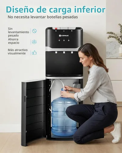 Vista 2 de Dispensador de agua de carga inferior de 5 galones con agua fría caliente y temperatura ambiente